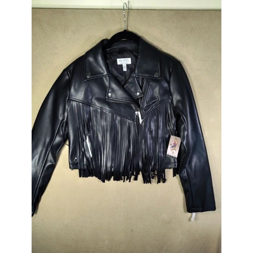 New! Faux Leather Jacket with Fringe